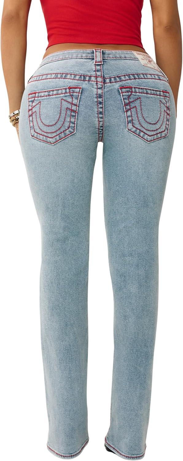 imageTrue Religion Womens Billie Big T Stitch Straight Jean Mid Rise Stretch Denim Signature Straight Leg Fit