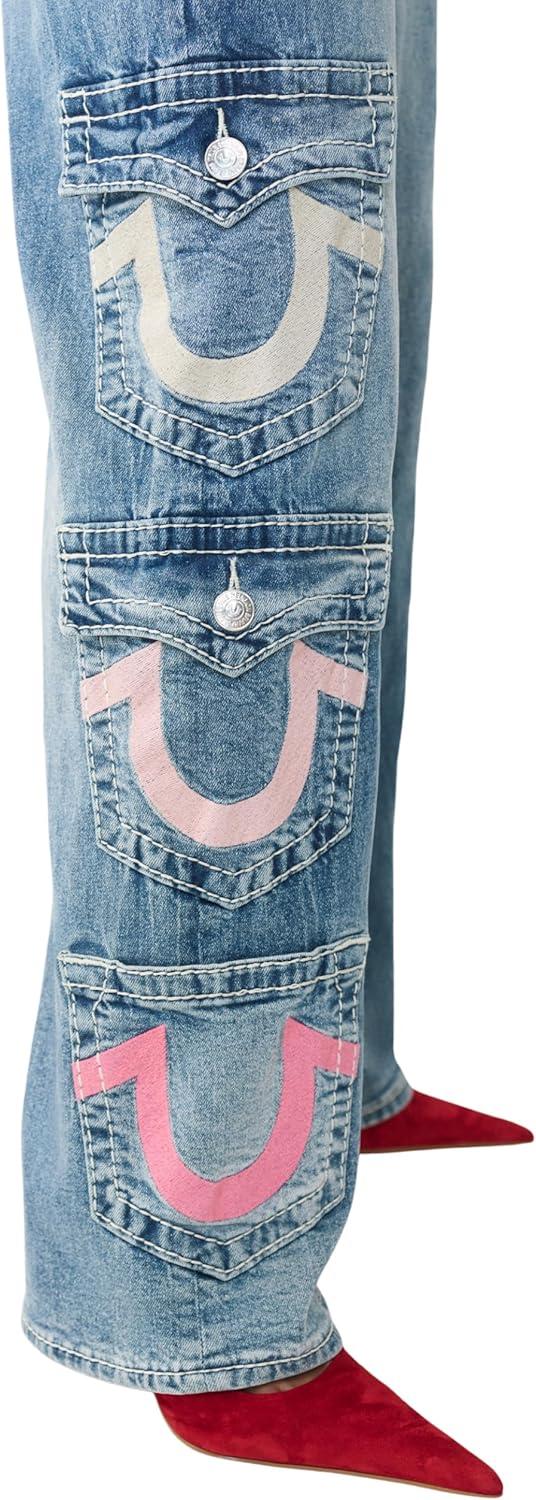 imageTrue Religion Womens Bobbi Big T Baggy Jean Mid Rise Relaxed Baggy Fit Signature Big T Stitching Cloud Valley 34