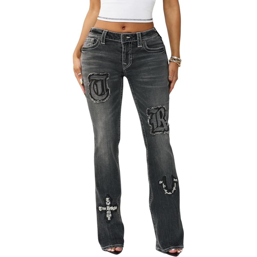 imageTrue Religion Womens Appliqu Becca Mr Bootcut Stretch Denim Flattering Mid Rise Classic Bootcut Silhouette