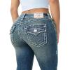 True Religion Billie Mid Rise Super T Straight Jeans for Women – Light Wash Denim with Pink Stitching & Flap Pockets