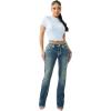 True Religion Billie Mid Rise Super T Straight Jeans for Women – Light Wash Denim with Pink Stitching & Flap Pockets