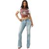 True Religion Women’s Becca Super T Bootcut Jeans – Mid Rise Denim with Red Super T Stitching & Horseshoe Flap Pockets