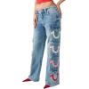 True Religion Women’s Bobbi Big T Baggy Jean – Mid Rise, Relaxed Baggy Fit, Signature Big T Stitching – Cloud Valley, 34