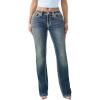 True Religion Billie Mid Rise Super T Straight Jeans for Women – Light Wash Denim with Pink Stitching & Flap Pockets