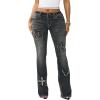 True Religion Women’s Appliqué Becca Mr Bootcut – Stretch Denim, Flattering Mid Rise, Classic Bootcut Silhouette