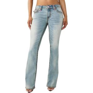 True Religion Women’s Becca Super T Bootcut Jeans – Mid Rise Denim with Red Super T Stitching & Horseshoe Flap Pockets