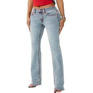 True Religion Women’s Billie Big T Stitch Straight Jean – Mid Rise, Stretch Denim, Signature Straight Leg Fit