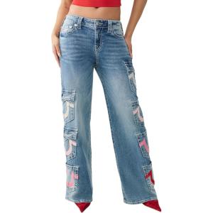 True Religion Women’s Bobbi Big T Baggy Jean – Mid Rise, Relaxed Baggy Fit, Signature Big T Stitching – Cloud Valley, 34