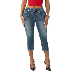 True Religion Women’s Jennie Mid Rise Capri Flap Jeans – Stylish Flap Pocket(Blue Radiance)