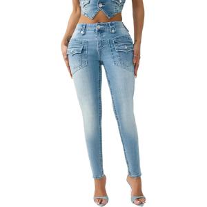 True Religion Women’s Jennie Mid Rise Curvy Skinny Jeans – Stretch Denim with Sculpting Fit & Flattering Back Flap Pockets