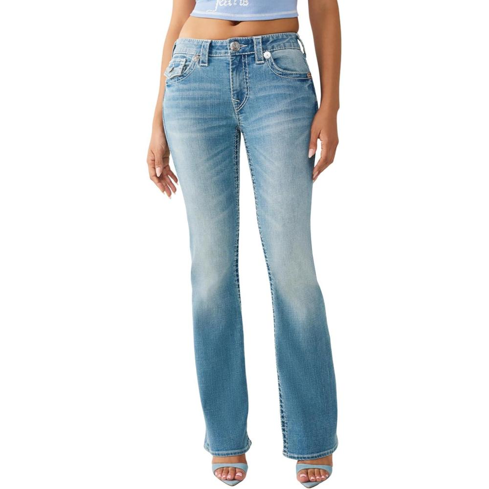 imageTrue Religion Womens Becca Tattoo Bootcut Jeans Mid Rise Big T Flap