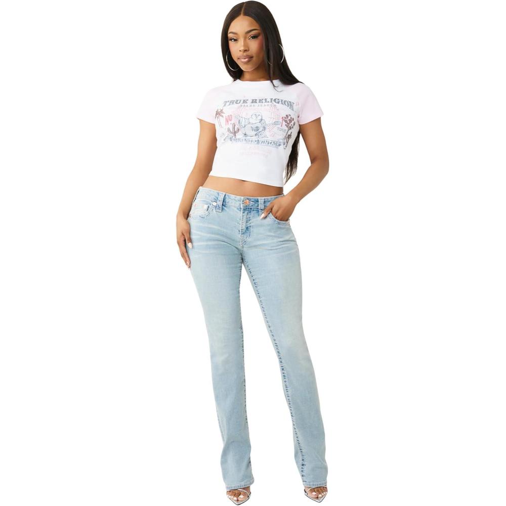 imageTrue Religion Womens Billie Big T Stitch Straight Jean Mid Rise Fit Stretch Denim Rose Gold Hardware