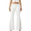 True Religion Women’s Crochet Mid Rise Flare Flap Jean – Mid Rise Fit, Stretch Denim, Boho Crochet Flare Detailing