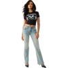 True Religion Women’s Joey Mid Rise Big T Flare Jeans – Pink Horseshoe Flap Pockets & Classic Flared Denim Fit