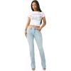 True Religion Women’s Billie Big T Stitch Straight Jean – Mid Rise Fit, Stretch Denim, Rose Gold Hardware