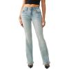 True Religion Women’s Joey Mid Rise Big T Flare Jeans – Pink Horseshoe Flap Pockets & Classic Flared Denim Fit