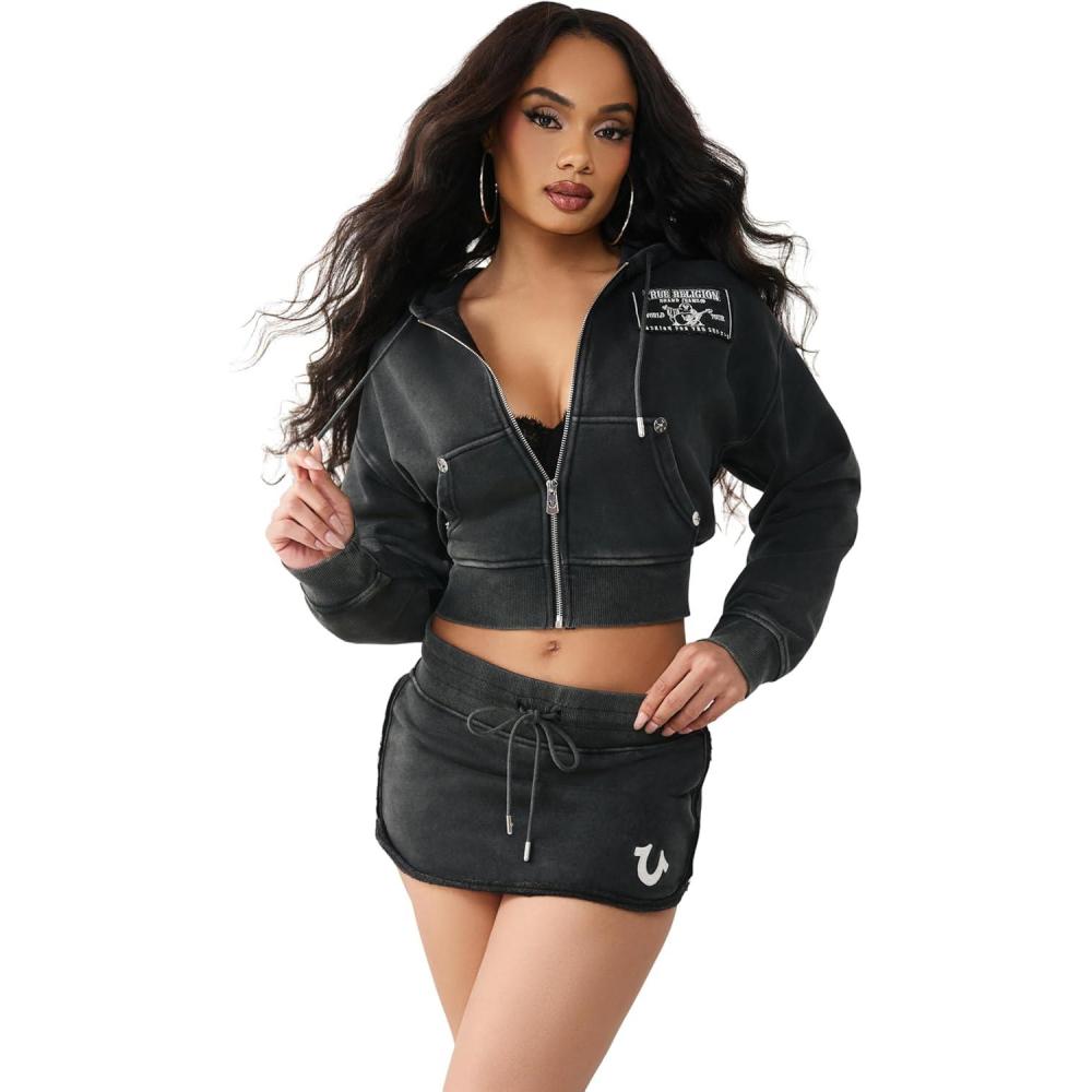 imageTrue Religion Womens Vintage Wash RLX Zip Up HoodieJet Black