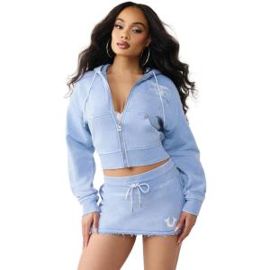 True Religion Women’s Vintage Wash RLX Zip Up Hoodie(Endless Sky)