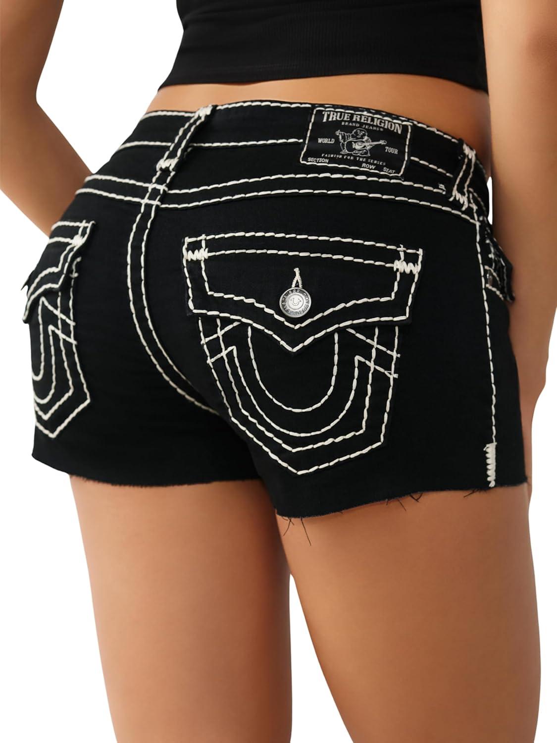 imageTrue Religion Womens Joey Lr Short Sup T Flap2sb Black Rinse