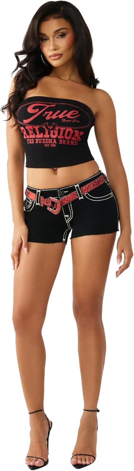 imageTrue Religion Womens Joey Lr Short Sup T Flap2sb Black Rinse