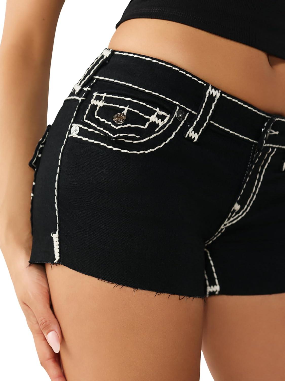 imageTrue Religion Womens Joey Lr Short Sup T Flap2sb Black Rinse