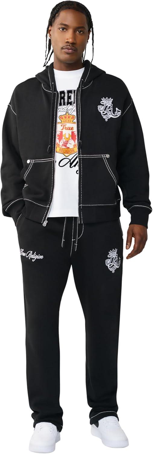 imageTrue Religion Mens TR Crest Big T Boxy Zip Up Cotton Blend Hooded Zip Design