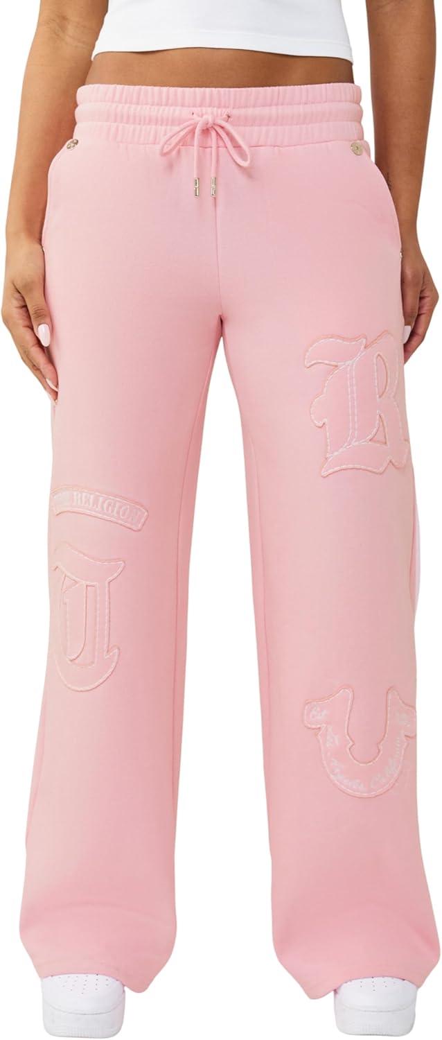 imageTrue Religion Womens Branded Applique Wide Leg Pant Cozy Cotton Blend Lounge SweatpantsFairytale