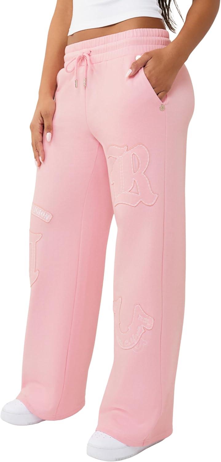 imageTrue Religion Womens Branded Applique Wide Leg Pant Cozy Cotton Blend Lounge SweatpantsFairytale