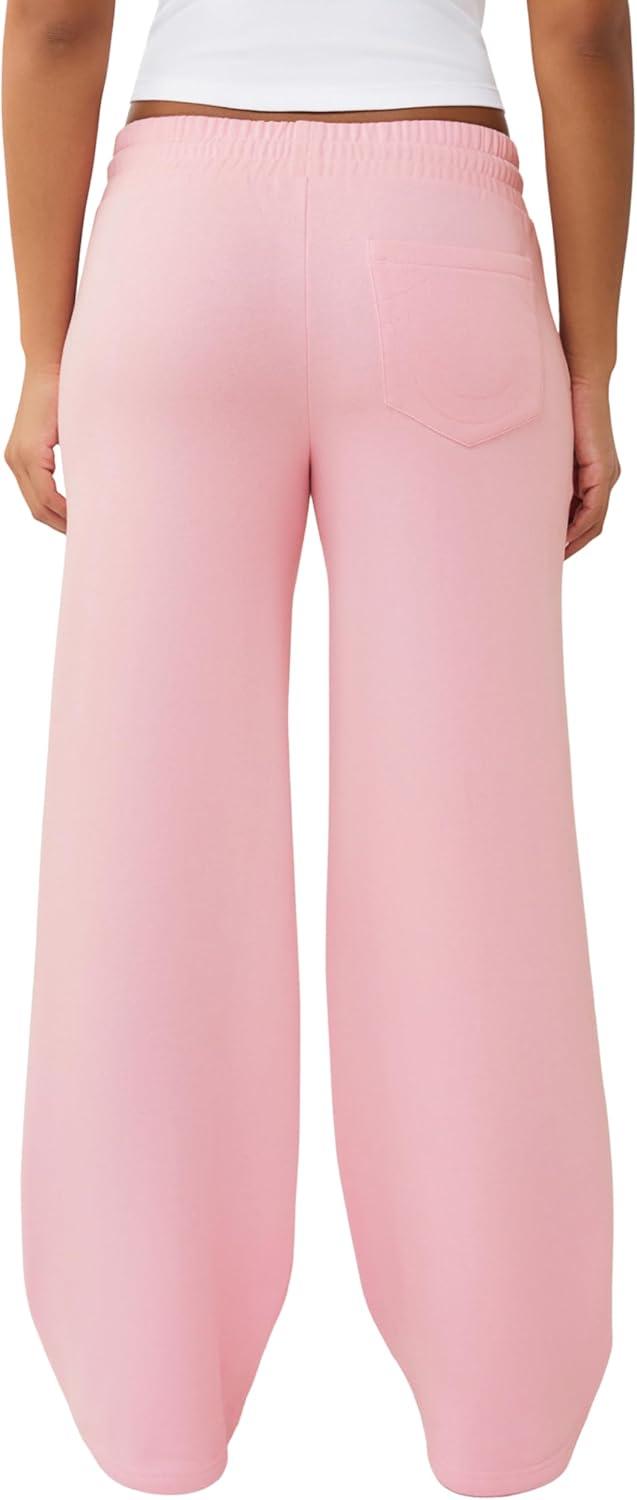 imageTrue Religion Womens Branded Applique Wide Leg Pant Cozy Cotton Blend Lounge SweatpantsFairytale