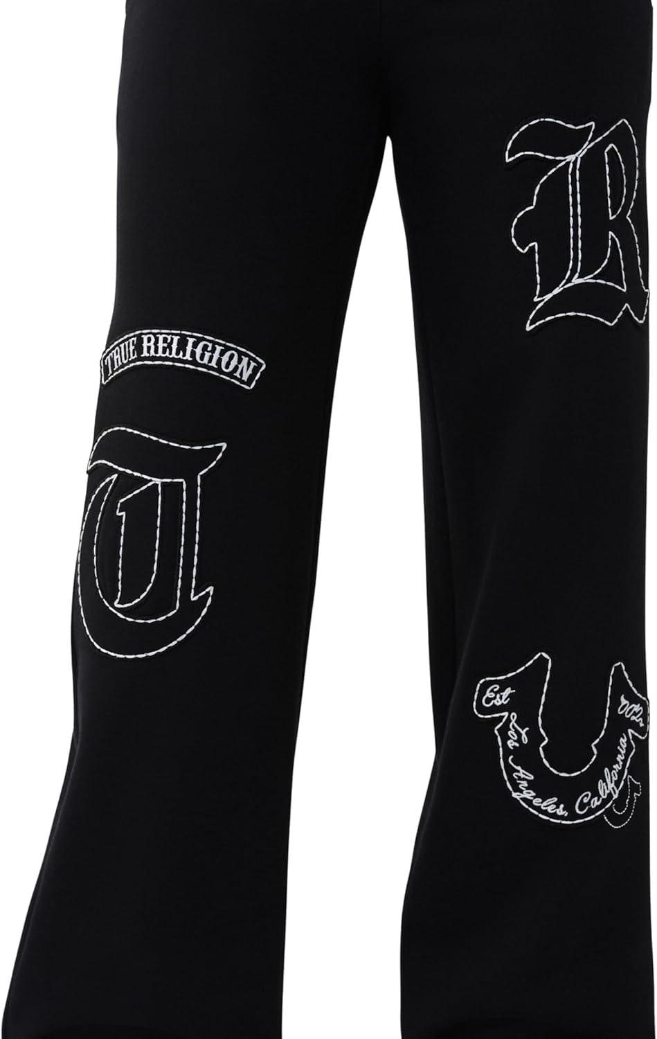 imageTrue Religion Womens Branded Applique Wide Leg Pant Cozy Cotton Blend Lounge SweatpantsJet Black