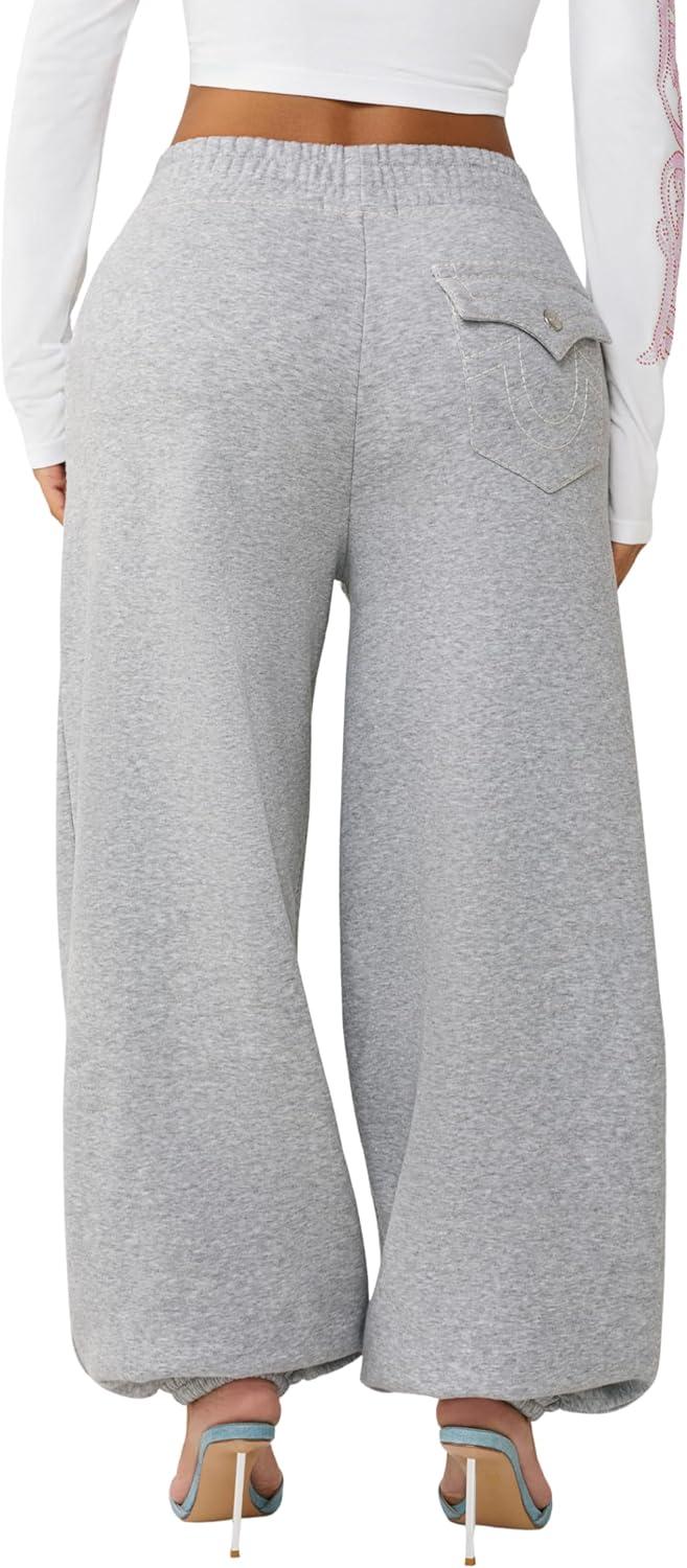 imageTrue Religion Womens Crystal Baggy Jogger Baggy Fit Crystal Script Logo Drawstring WaistbandHeather Grey