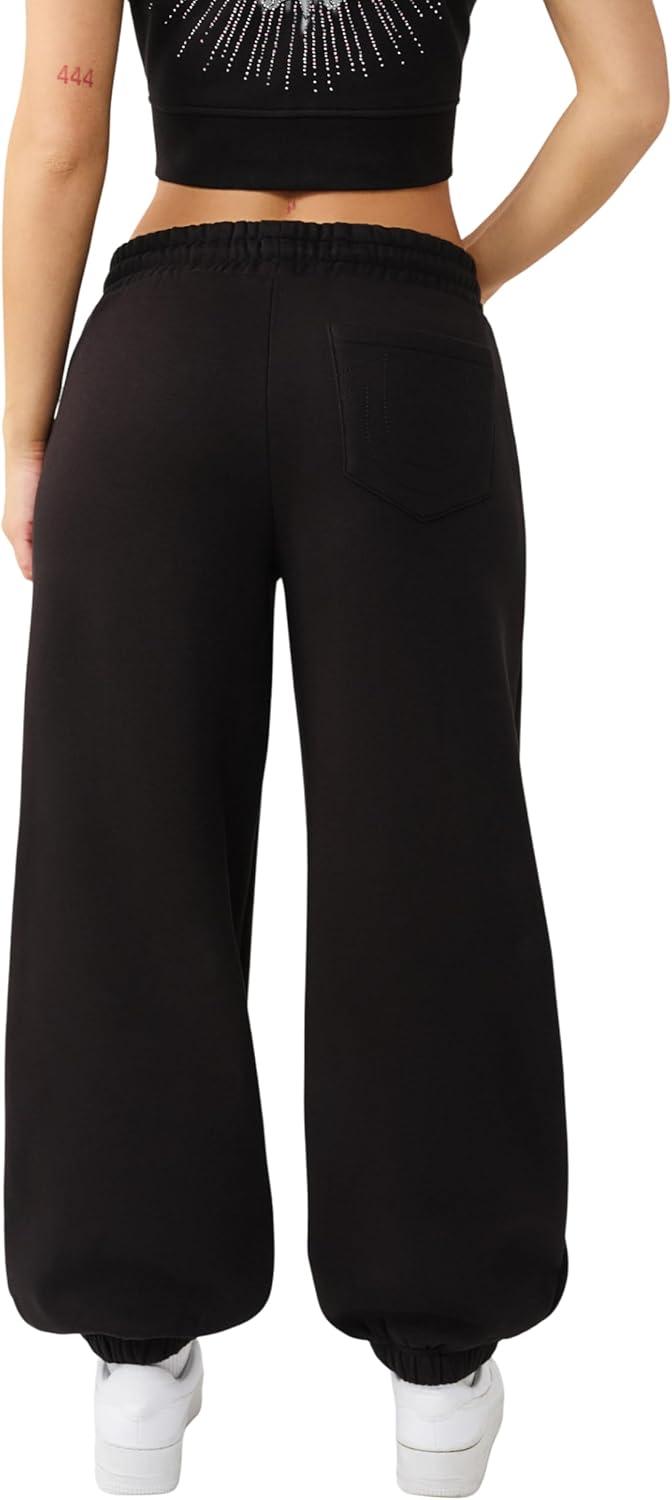 imageTrue Religion Womens Crystal Baggy Jogger Baggy Fit Sweatpants with Crystal Script Logo amp Drawstring Waist