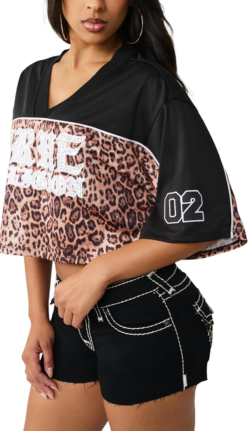 imageTrue Religion Womens Crystal Leopard Jersey TopBlack Multi