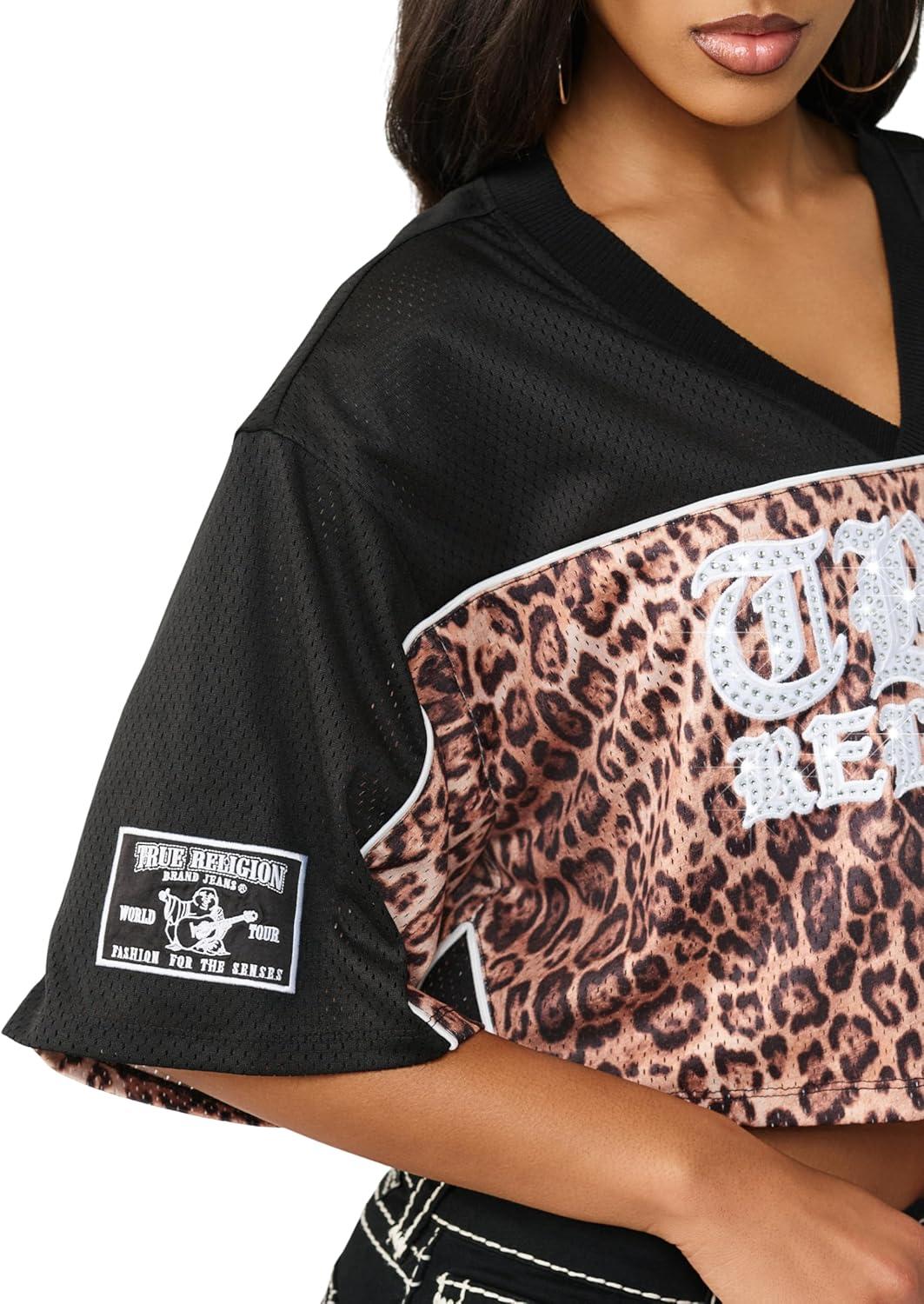imageTrue Religion Womens Crystal Leopard Jersey TopBlack Multi