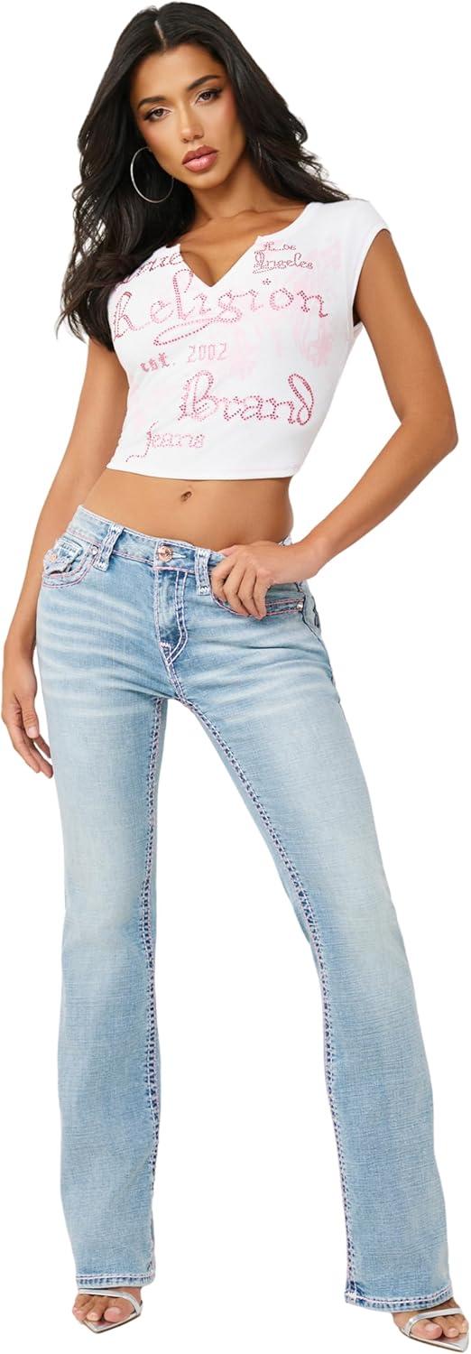 imageTrue Religion Womens V Notch Rib Tee Cropped Ribbed Top VNotch NecklineOptic White
