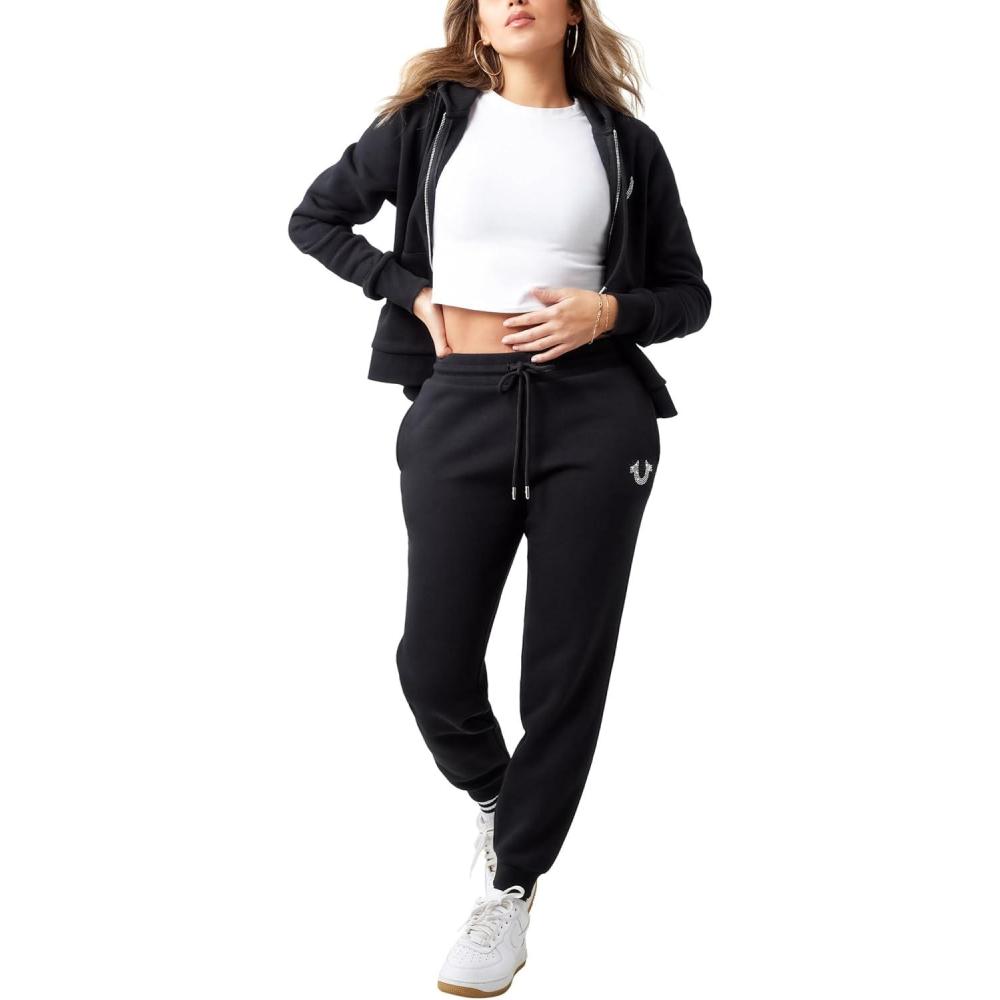 imageTrue Religion Crystal Horseshoe Midrise Fleece Jogger Jet Black XS