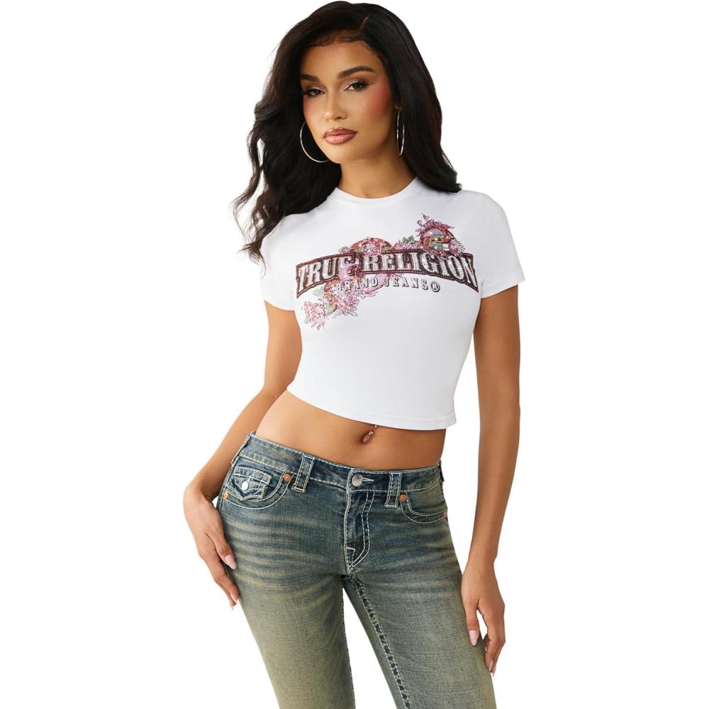 imageTrue Religion Womens Crystal Snake Ss BBY TeeOptic White