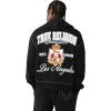 True Religion Men’s TR Crest Big T Boxy Zip Up – Cotton Blend, Hooded Zip Design