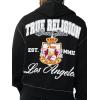 True Religion Men’s TR Crest Big T Boxy Zip Up – Cotton Blend, Hooded Zip Design