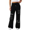 True Religion Women’s Branded Applique Wide Leg Pant – Cozy Cotton Blend Lounge Sweatpants(Jet Black)