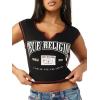 True Religion Womens Buddha Patch V Notch Tee(Jet Black)