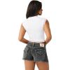 True Religion Women’s Buddha V Notch Baby Tee – Cropped Ribbed Knit Top with Puff Print Logo & Cap Sleeves(Optic White)