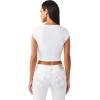 True Religion Women’s Buddha V Notch Baby Tee – Ribbed Knit Cropped Top with Puff Print Logo & Contrast Stitching(White)