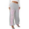 True Religion Women’s Crystal Baggy Jogger – Baggy Fit, Crystal Script Logo, Drawstring Waistband(Heather Grey)