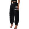 True Religion Women’s Crystal Baggy Jogger – Baggy Fit, Crystal Script Logo, Drawstring Waistband(Jet Black)