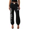 True Religion Women’s Crystal Baggy Jogger – Baggy Fit, Crystal Script Logo, Drawstring Waistband(Jet Black)