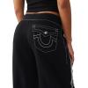 True Religion Women’s Crystal Baggy Jogger – Baggy Fit, Crystal Script Logo, Drawstring Waistband(Jet Black)
