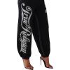 True Religion Women’s Crystal Baggy Jogger – Baggy Fit, Crystal Script Logo, Drawstring Waistband(Jet Black)