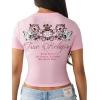 True Religion Women’s Crystal Buddha Baby Tee – Cropped Cotton Stretch T-Shirt with Rhinestone Back Logo(Fairytale)