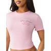 True Religion Women’s Crystal Buddha Baby Tee – Cropped Cotton Stretch T-Shirt with Rhinestone Back Logo(Fairytale)